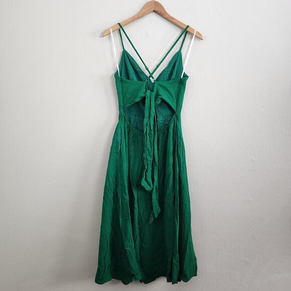 Lulus Warm Afternoons Green Linen Tie Back Midi Dress With Pockets - Picture 9 of 11